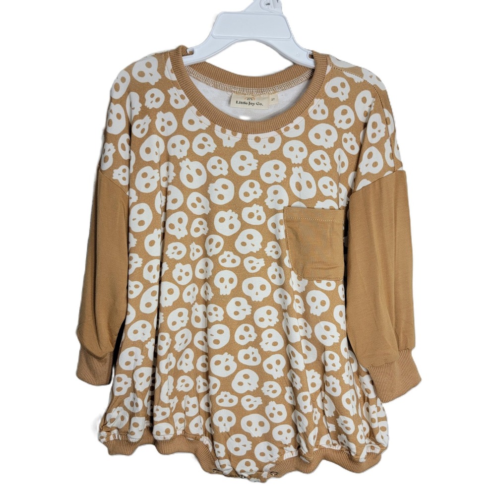 Little‎ Joy Co Kids Bamboo Skull Print Bubble Romper Bodysuit Tan 2T Oversized